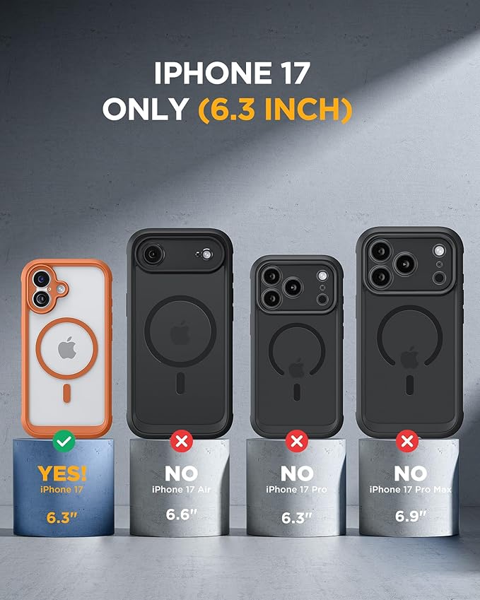 Miracase for iPhone 17 Case 6.3'', Full-Body Military Grade Drop Protection Outdoor Phone case with Built-in Glass Screen &Camera Control,Easy Installation,No Gap,Compatible with MagSafe, Orange