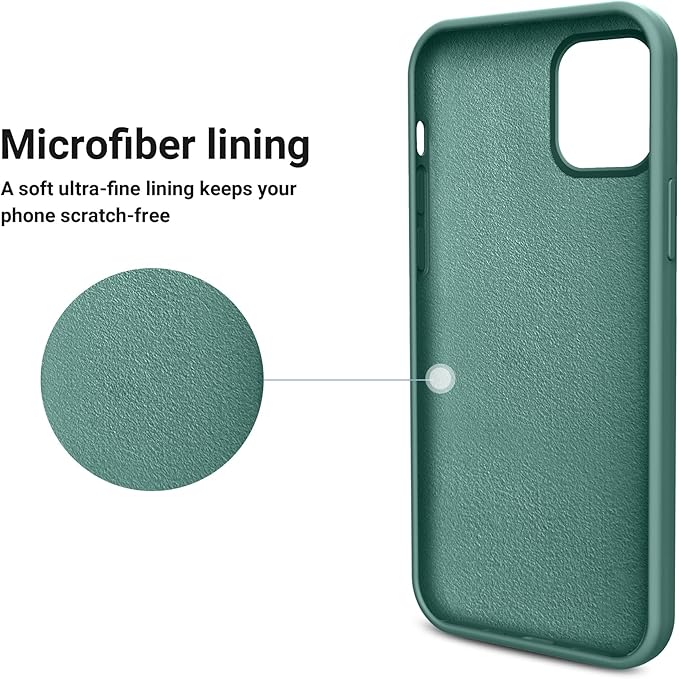 OTOFLY Compatible with iPhone 12 Pro Max Case,[Military Grade Drop Protection] [Anti-Scratch Microfiber Lining] Silicone Shockproof Protective Phone Case Slim Thin Cover 6.5 inch, Pine Green