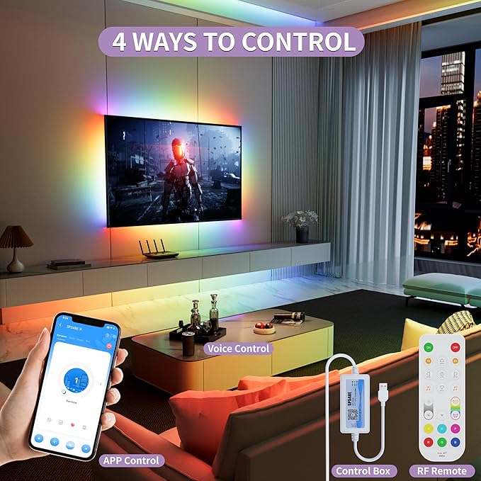MIWISE RGB Smart IC COB LED Strip Lights Chasing Color, USB LED Strip Light Addressable, Rainbow Effect with Music Sync, App Control, Compatible with Alexa and Google for TV, Bedroom, Cabinet, 9.84ft