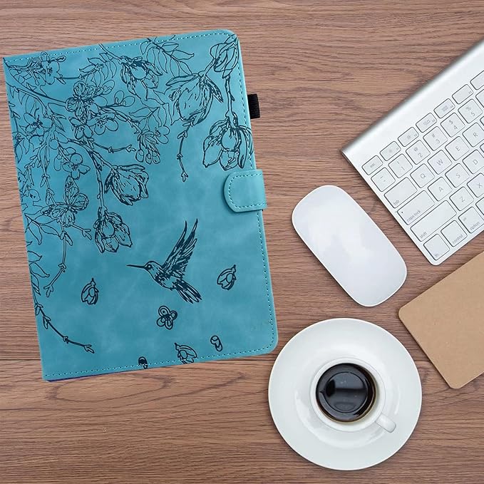 for iPad 9.7 Inch Case iPad 6th/5th Generation Case 2018 2017, Embossed Suede Leather Folio Stand Cover for iPad 9.7 inch/Pro 9.7/Air 2/Air 1, Auto Sleep/Wake, Blue Bird Flower Embossing