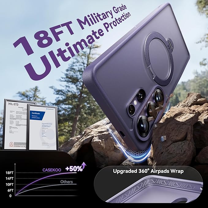 CASEKOO Cobalt Violet for Samsung Galaxy S26 Ultra Case with 360 Spin Magnetic Stand [Fit for MagSafe] [18FT MIL-STD Protection] Shockproof Invisible Ring Holder Matte Galaxy s26 Ultra Case 6.9''