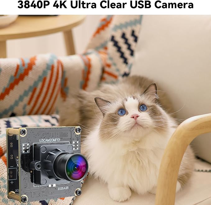 20MP USB Camera 4K 30fps USB3.0 Type-C Webcam,3840P High Resolution Camera with 95° Wide Angle No Distortion Lens, Plug & Play for Windows Linux Mac PC Jetson Nano Industrial Machine Vision
