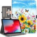 Case for iPad Air 13-inch M4/M3/M2, iPad Pro 12.9 6th/5th/4th/3rd Generation Case with Pencil Holder Multi-Angle Adjustable Stand Shockproof Pocket/Hand Strap/Auto Wake Sleep Sunflowers Butterfly