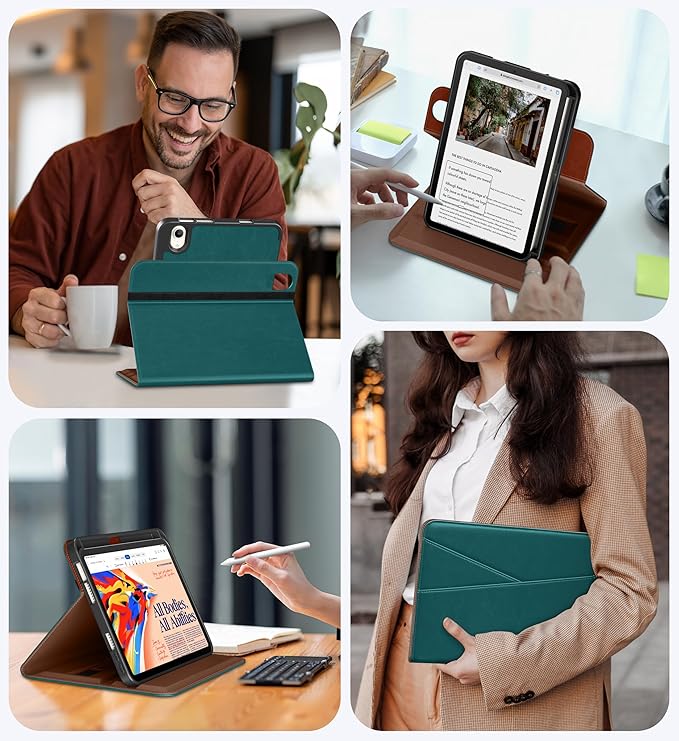 DTTO for iPad mini 7 (A17 Pro) Case, iPad mini 7th / 6th Generation Case (2024/2021), 360 Degree Rotating Premium Leather Folio Stand Cover with Pencil Holder, Green