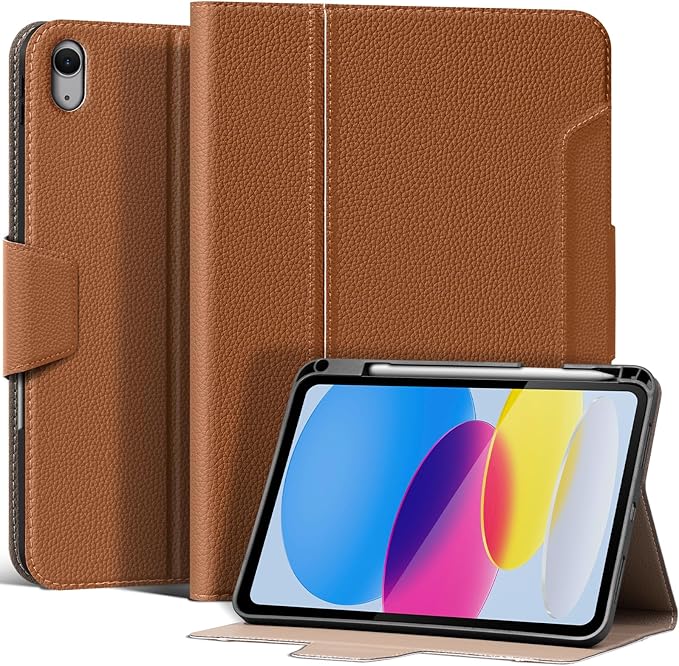 Case for iPad 11th/10th Gen 11"/10.9 Inch (2026-2022) with Pencil Holder, Smart Leather Cover with Buckle, Protective, Auto Wake/Sleep, Adjustable Stand, Multiple View Angles, Brown
