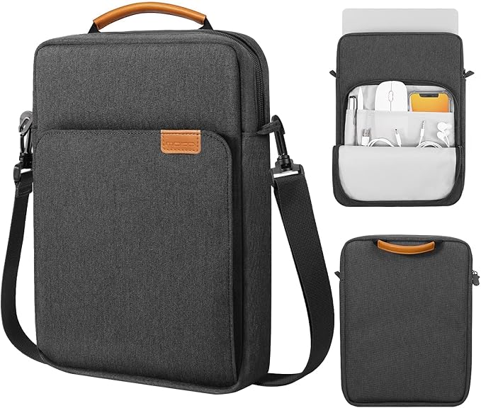 MoKo 13.3-14 Inch Laptop Sleeve Bag Fits Mac Neo 13-inch A18 Pro, Mac Pro 13.3" M2 2022/M5/M5 Pro/M5 Max 14.2" 2026, Mac Air 13.6" M5 2026, Handle Carrying Case with Shoulder Strap, Black & Gray