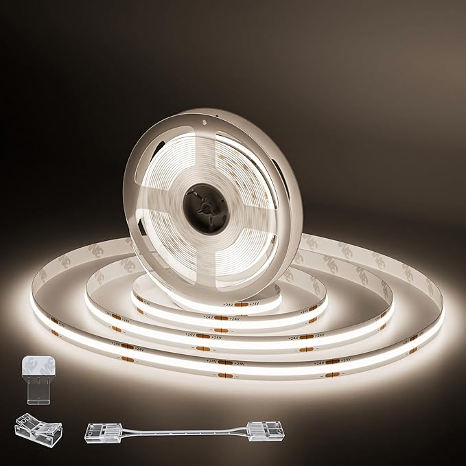 PAUTIX 24V LED Strip Light Cool White 5000K,20ft/6.1m COB LED Strip Light,Super Bright Flexible LED Tape Light for Kitchen,Stairs,Display Cabinet,Bedroom(Power Supply&Controller Not Included)