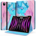 Zonefoker Case for New iPad Pro 12.9 inch 6th/5th/4th/3rd Generation 2022/2021/2020/2018, 12.9'' ipad Pro Leather Protective Cover 6/5/4/3 Gen with Pencil Holder, Auto Wake/Sleep, Marble Teal Pink