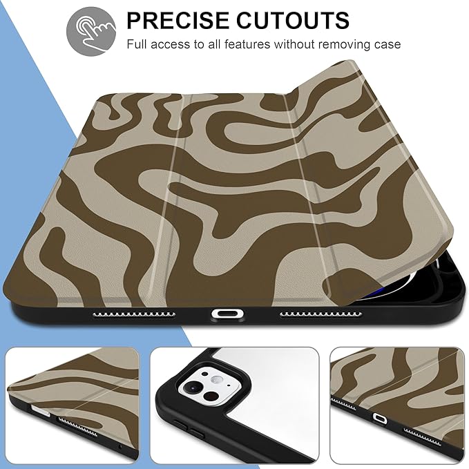 TWOLSKOO Case for iPad Pro 11-inch (M5 2025 / M4 2024), Clear Acrylic Back with TPU Bumper, Pencil Holder, Trifold Stand, Auto Sleep/Wake, Brown Waves