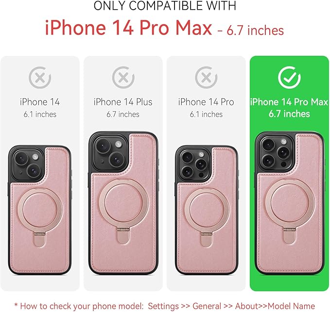 Compatible with iPhone 14 Pro Max Case with Stand, Compatible with MagSafe, Slim PU Leather & Durable TPU Protective Cover Drop-Proof with Tempered Glass Screen Protector 6.7", Rose Gold