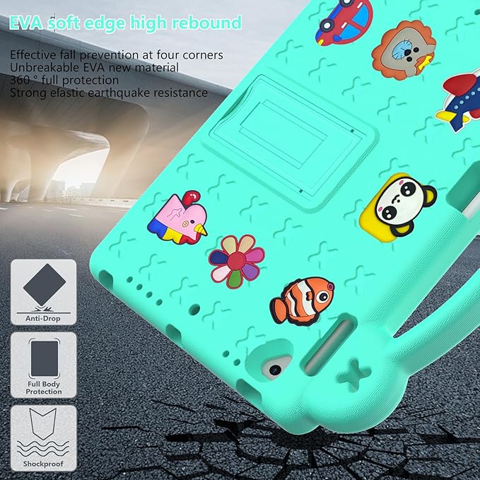 Dteck Kids Case for iPad 9.7 Inch 6th/5th Gen 2018/2017 & iPad Air 2/1 & iPad Pro 9.7,Cartoon Panda Shockproof Rugged Lightweight Pencil Holder Convertible Handles Stand Kids Friendly Case,Mint Green