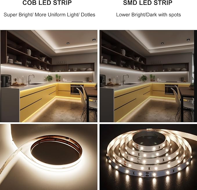 AXMOTUT COB LED Strip Lights with Remote, 24V 9.84ft Natural White Dimmable LED Light Strips, High Bright 4000K LED Lights with Power Supply for Room, Kitchen, DIY Home Decoration