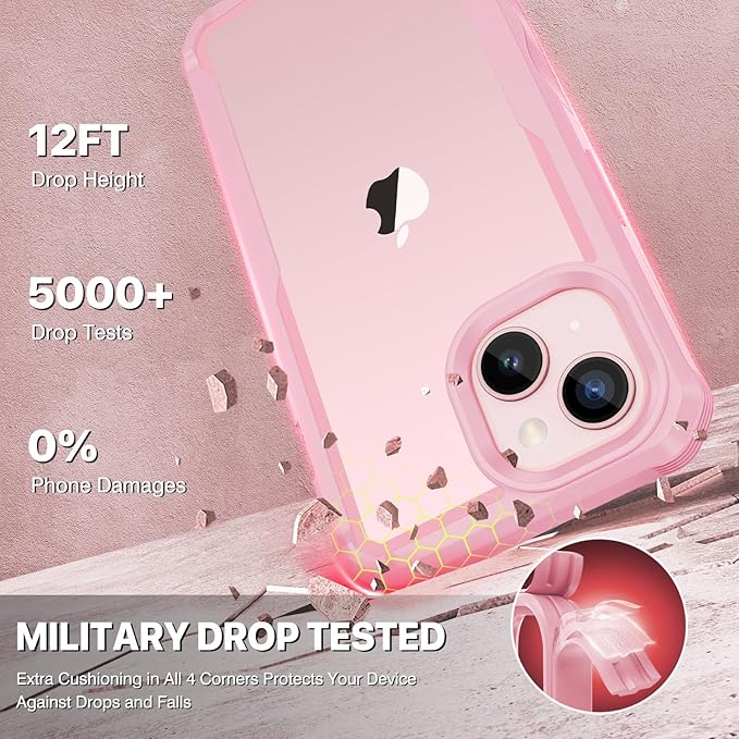 CENHUFO Privacy for iPhone 15 Case, Full Body Phone Case with Built-in 9H Tempered Glass Privacy Screen Protector and Camera Lens Protector, Anti Peep Spy Shockproof Bumper Clear Cover - Pink