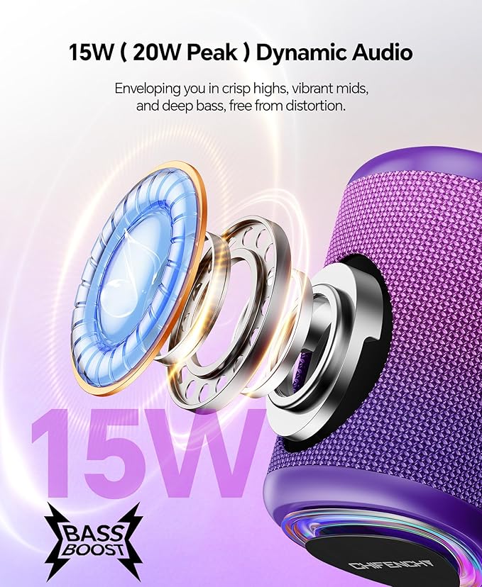 Portable Bluetooth Speaker Beach Essentials: Powerful Crystal Clear Sound/Dynamic Light/IPX5 Waterproof/All Day Playtime/Wireless BT 5.3/TWS Paring, Dad Gifts, Outdoor|Travel|Camping|Pool Accessories