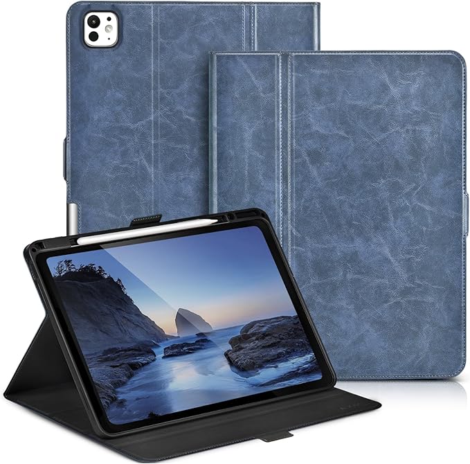 Slim Case for iPad Pro 11 Inch M5/M4 (2025/2024) A3357/A3358/A2836/A2837 with Pencil Holder,Lightweight Cover,Magnetic Closure,Multi Angle Stand,Typing Angle,Auto Sleep/Wake,Blue