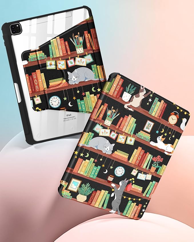 Uppuppy for iPad Air 11 inch Case, Air 5th/4th Generation 10.9, Pro 11'' Case Women Girls for Apple Pencil Holder Cute Cat Rotating Folio Cover for iPad Air 11 2024 (M2), 10.9 2022 2020, Pro 11