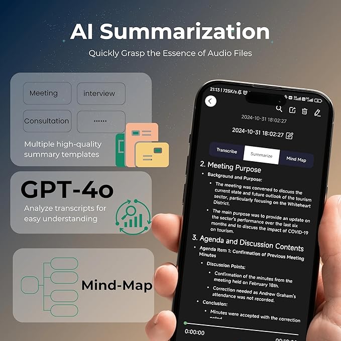 FoCase Note AI Voice Recorder, Transcribe & Summarize, Translation, APP Control with Chat GPT, Magnetic, 64GB Memory, Support 112 Languages, Audio Recorder for Phone Calls, Lectures, Meetings
