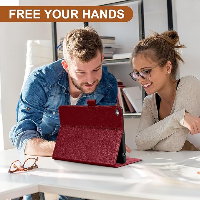 Genuine Leather Case for iPad mini 5th / 4th Generation 7.9’’ (2019/2015) | Slim Protective Cover with Adjustable Stand, Auto Wake/Sleep, Magnetic Closure, Premium Leather | Wine Red