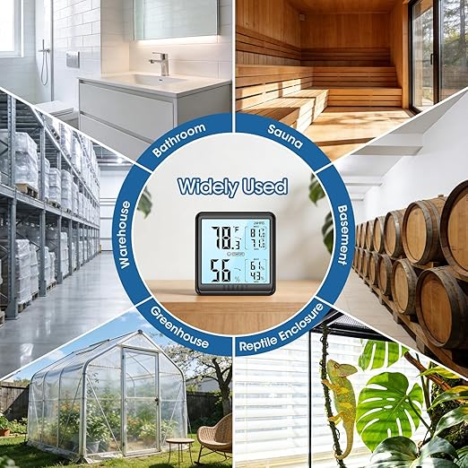 DOQAUS Room Thermometer Hygrometer, Digital Indoor Thermometer with Backlight, Large Screen Temperature Monitor Humidity Meter for Home, Bedroom, Baby Room, Office, Greenhouse (Black)