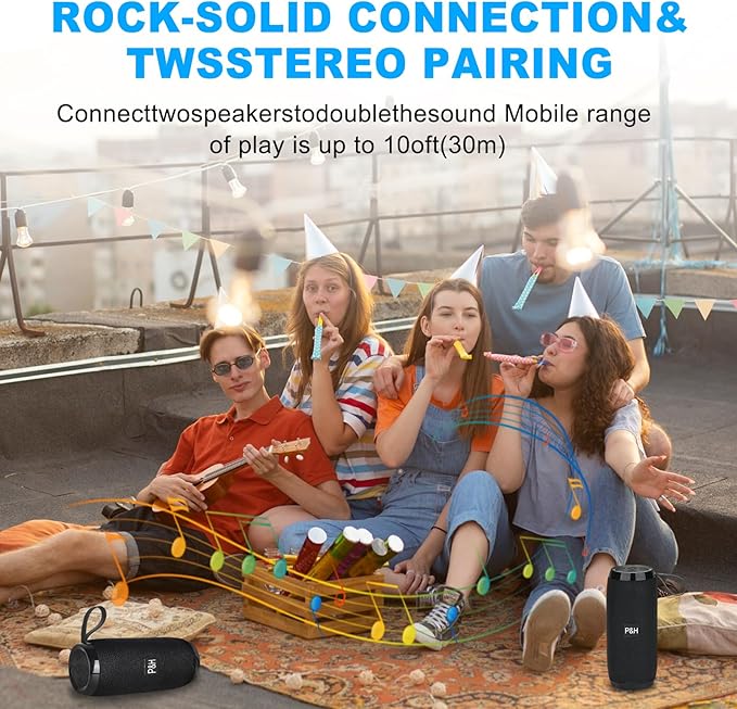 Small Portable Bluetooth Speaker, 10W Loud Stereo Sound, Small Wireless Speaker for Outdoor, TWS Pairing, BT5.3, Home/Party/Outdoor/Beach (Black)