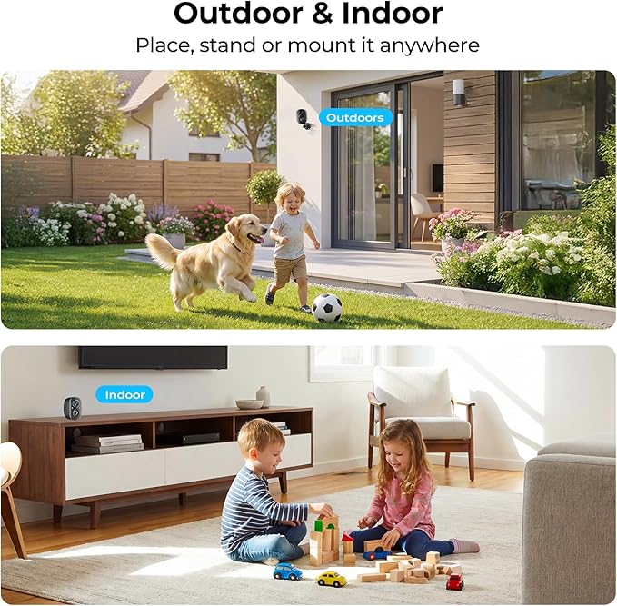 Security Cameras Wireless Outdoor 2K WiFi Wireless Cameras Battery Powered for Home Security Indoor,AI Motion Detection,Color Night Vision,Spotlight,Siren Alarm