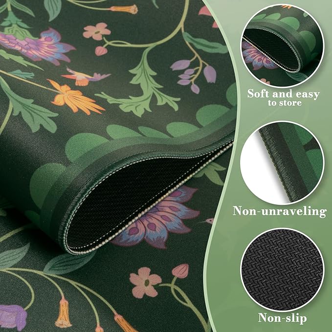 HAOCOO Moss Green Aesthetic Desk Matt for Desktop, Cute Mouse Pad, Non-Slip Vintage Keyboard Mat with Stitched Edge, Large Desk Docer Mat, Desk Cover for Home, Office