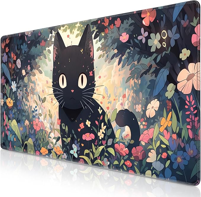 Anime Cat Mouse Pad Desk Mat, Kawaii XXL Large Gaming Mouse Pad Keyboard with Stitched Edges Non-Slip, 35.4×15.7in Mousepad Mat for Desktop Computer Laptop Office Women Decor Funny Cute