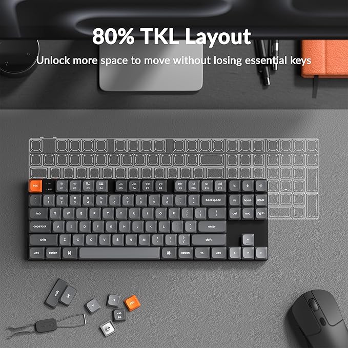 Keychron K1 Max Ultra-Slim Wireless Mechanical Keyboard, 80% TKL Layout Bluetooth/2.4 GHz/Wired Keyboard with Low-Profile Gateron Red Switch, Hot-Swappable, RGB Backlit QMK for Mac Windows Linux