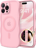 CAPRARO for iPhone 16 Pro Max Case for Women Girls, Upgraded [Full Camera Protection] [Compatible with MagSafe] Cute Wave Translucent Matte Phone Case for iPhone 16 Pro Max, Peach Pink