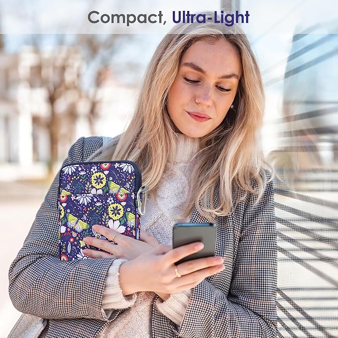 MoKo Padded Ereader Sleeve Case for 6-7 inch Ereader Tablet Bag Protective Cover Pouch with a Carabiner, Compatible with 7" Colorsoft Signature Edition 2024, Colorful Flowers