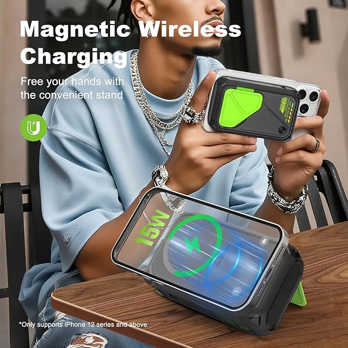 P05 Portable Charger, Magnetic Power Bank, Small Wireless PowerBank, Battery Pack 20000mAh Travel Essentials Fast Charging With Built in Cable, Foldable Wall Plug for iPhone,Samsung,Andriod