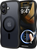 CAPRARO for iPhone 16 Plus Case for Women Girls, Upgraded [Full Camera Protection] [Compatible with MagSafe] Cute Wave Translucent Matte Phone Case for iPhone 16 Plus, Black
