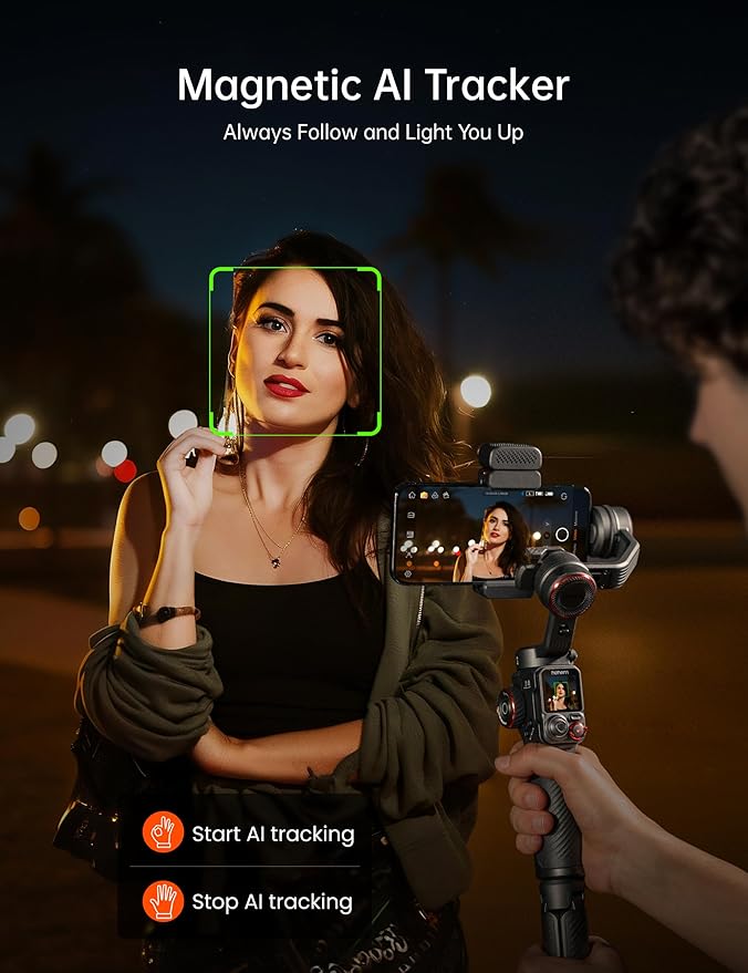Hohem iSteady M7 Smartphone Gimbal Stabilizer, AI Tracking Sensor with Fill Light, 1.4" Full Color Detachable Touchscreen Remote Control, Built-in Extension Rod, 3-axis Phone Gimbal for iPhone Android
