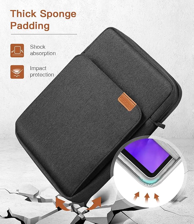 MoKo 9-11 Inch Tablet Sleeve Bag Handle Carrying Case with Shoulder Strap Fits iPad Pro/Air/A16 11 inch,iPad 10th 10.9,i-Pad 9/8/7th 10.2,iPadAir 5/4th 10.9,i-Pad 9.7,Tab S8/S9 11", Black & Gray