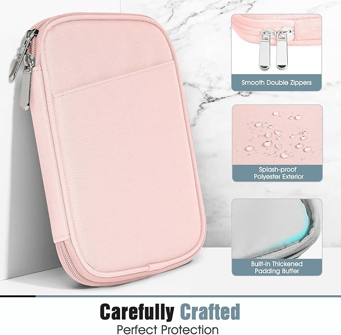 TiMOVO 6-7 Inch Tablet Sleeve for eReader Book Paperwhite/Colorsoft Signature Edition, Protective Sleeve Cover Case with Pocket for E-Reader/Oasis & Kobo Devices, Pink