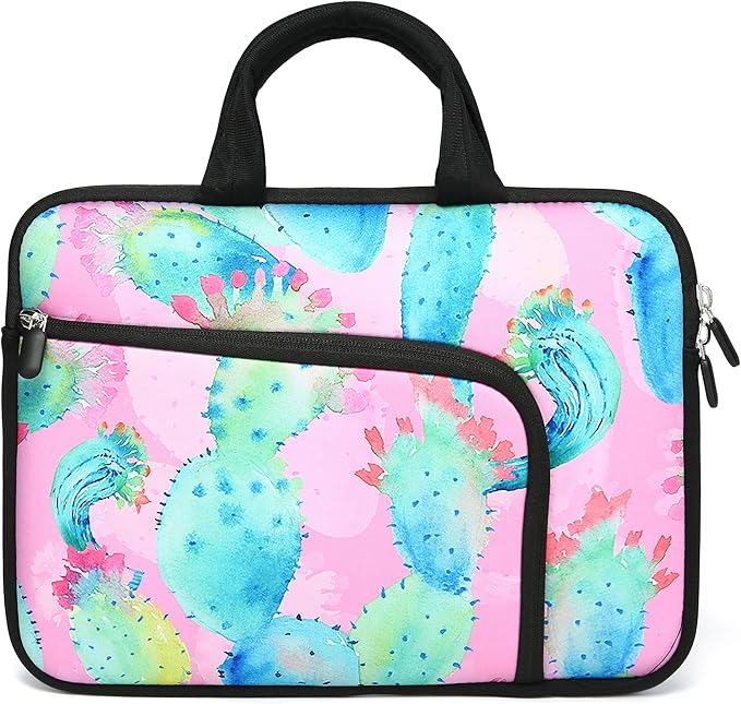 14 15 15.4 15.6 inch Laptop Handle Bag Computer Protect Case Pouch Holder Notebook Sleeve Neoprene Cover Soft Carrying Case with Extra Pockets for Dell Lenovo HP Chromebook (Colorful Cactus)