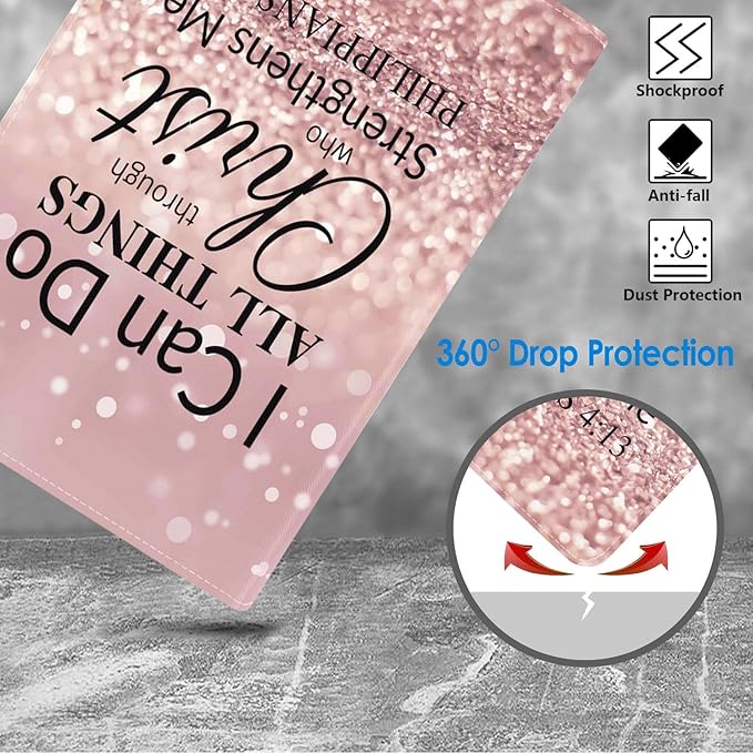 WEUIUJKILO Case for iPad (A16) 11th Generation 11 Inch 2025, iPad 10th Generation 10.9 Inch 2022, Slim PU Leather Folding Stand Smart Cover with Auto Sleep/Wake, Quote Bible Verse Philippians 4-13