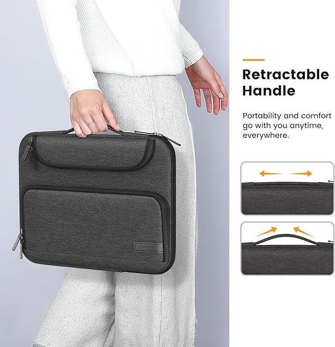 MoKo 13 Inch Laptop Sleeve Case Fits 13 Inch New iPad Pro M5 & Air M3 2025, iPad Pro 12.9 in, Galaxy Tab S8+/S9+ 12.4, Waterproof Polyester Bag with Double Pockets, Retractable Handle, Black & Gray
