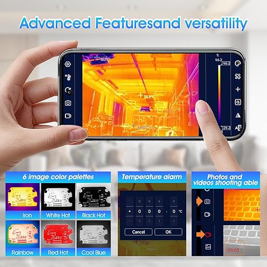 Thermal Imaging Camera Android 256x192 IR Resolution,640x480 Super Resolution Thermal Imaging Camera -15°Cto 600°C TEM Range for Smartphones(not for iOS) IP54