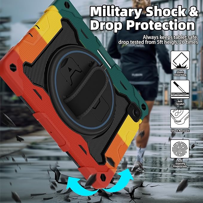 for Air 11 inch Case M3 2025 / M2 2024, Air 7th/6th Generation-with HD Screen Protector, 360 Rotating Kickstand/Hand Strap, Shoulder Strap, Pen Holder, Heavy Duty Military Grade- Kids Friendly