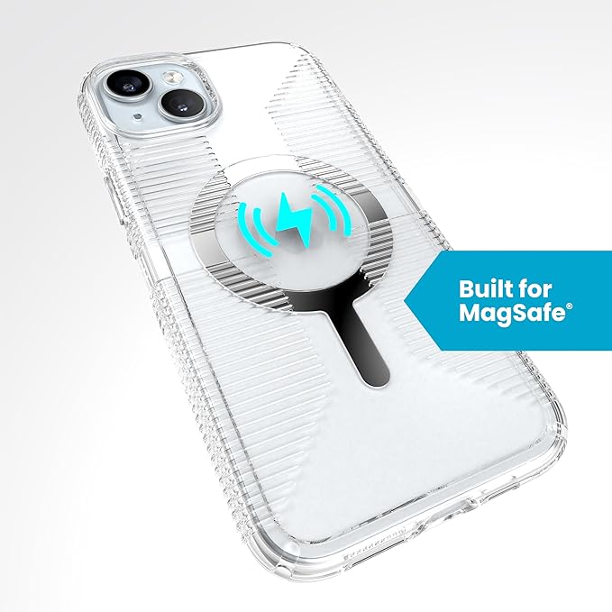 Speck Clear iPhone 15 Plus Case - Slim, Built for MagSafe, Drop Protection Grip - for iPhone 15 Plus & iPhone 14 Plus - Scratch Resistant, Anti-Yellowing, 6.7 Inch Phone Case - GemShell Grip Clear