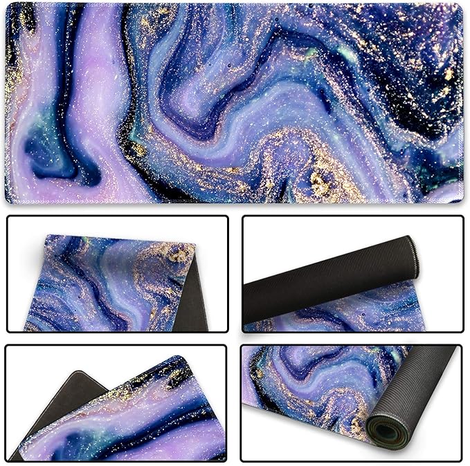 Extended Gaming Mouse Pad XXL ArtSo Large Keyboard Mat Long Mousepad Desk Decor Writing Pad Non Slip Rubber Base Stitched Edges for Work, Game, Office, Home, 35.1" x 15.7", Purple Marble