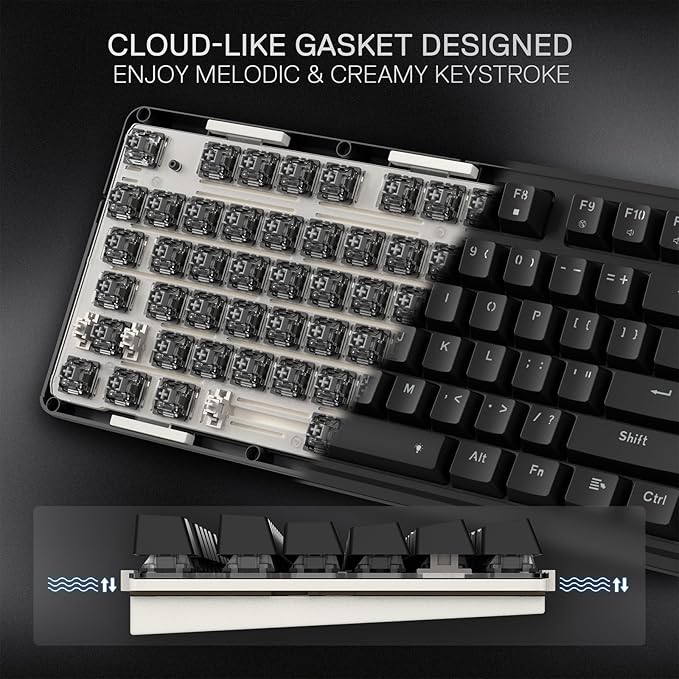 Redragon K745 Wired Gasket RGB Gaming Keyboard, 108 Keys Mechanical Keyboard w/Extra 4 Hotkeys, Upgraded Hot-swappable Socket, 5-Layer Noise Dampening, Creamy & Thocky Custom Linear Switch