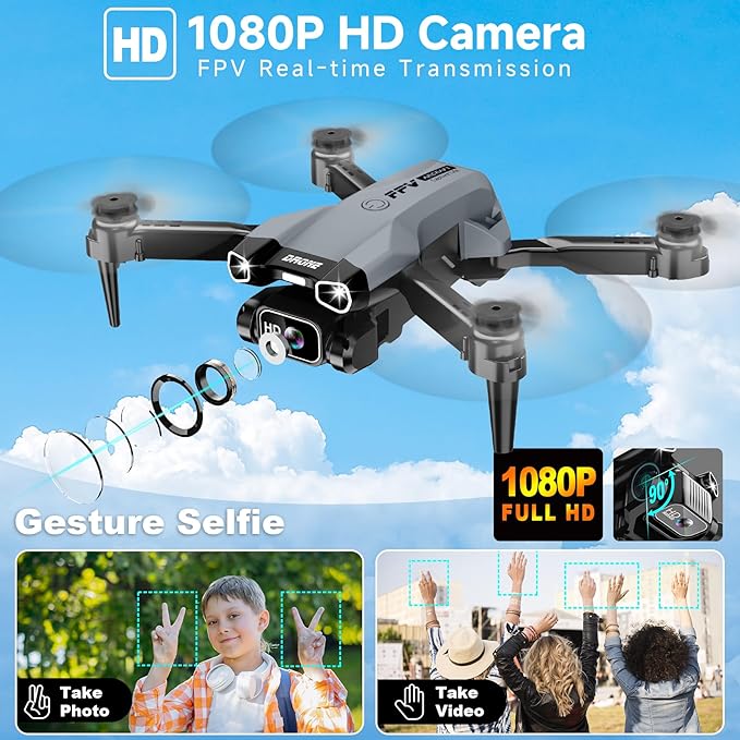 1080P Mini Drone with Camera, Drone for Beginners with Light, WiFi Transmission, One Key Start, Gestures Selfie, Waypoint Fly, 3D Flip, Headless Mode and App Control,