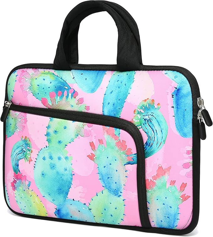 14 15 15.4 15.6 inch Laptop Handle Bag Computer Protect Case Pouch Holder Notebook Sleeve Neoprene Cover Soft Carrying Case with Extra Pockets for Dell Lenovo HP Chromebook (Colorful Cactus)