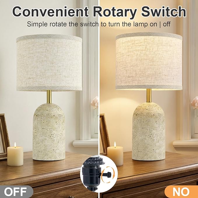 GyroVu Table Lamps Set of 2, Stone-Like Resin Bedside Lamps for Living Room Bedroom, 18" Modern End Table Desk Lamp for Nightstand, Entryway, Home Office
