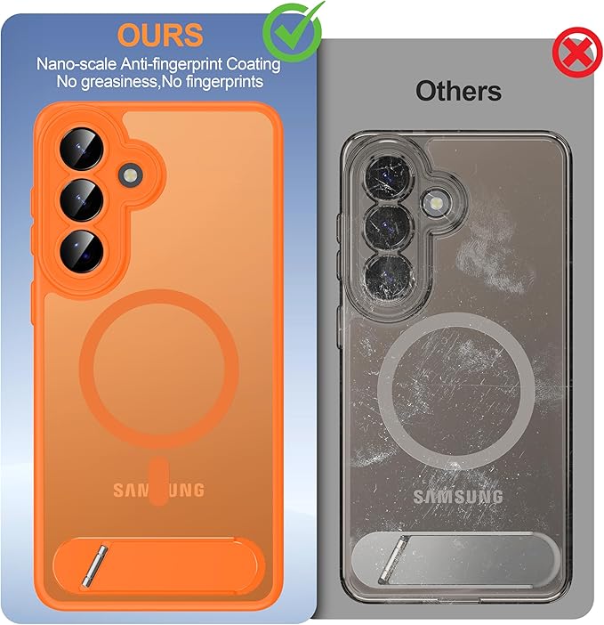 Magnetic for Samsung Galaxy S26+ Plus Case, [Compatible with MagSafe][Full Camera Protection][Built-in Invisible Kickstand] Translucent Matte Phone Case for S26 Plus 6.7" - Orange