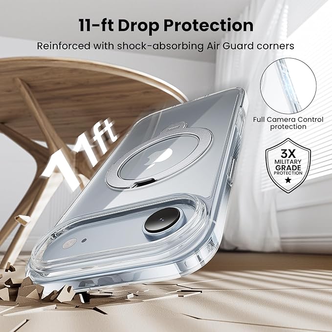 360° Ring Stand for iPhone Air Case, Compatible with MagSafe, Military-Grade Protective,Anti-Yellowing, Scratch-Resistant Back Cover Phone Case for iPhone Air 6.5'', Clear