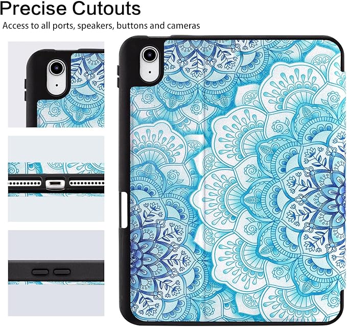 Vimorco for iPad A16 Case 11-inch 2025, for iPad (A16) 11th/10th Generation Case Pencil Holder, Typing Stand & 4 Viewing Angles, Faux Leather Slim Cover, Auto Sleep/Wake, Blue Mandala Flower