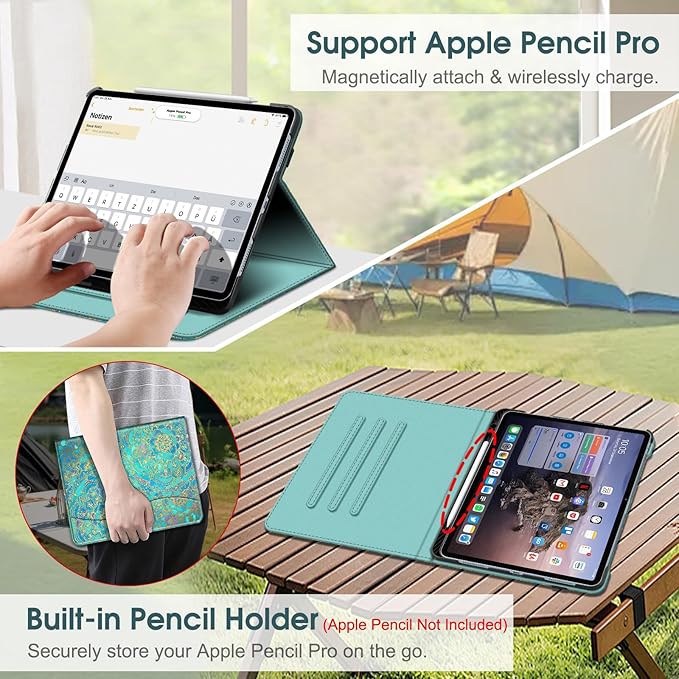 Fintie Folio Case for iPad Air 13-inch M4/M3/M2 (2026/2025/2024), Multi-Angle Viewing Protective Stand Cover with Pencil Holder & Pocket, Auto Sleep/Wake, Shades of Blue